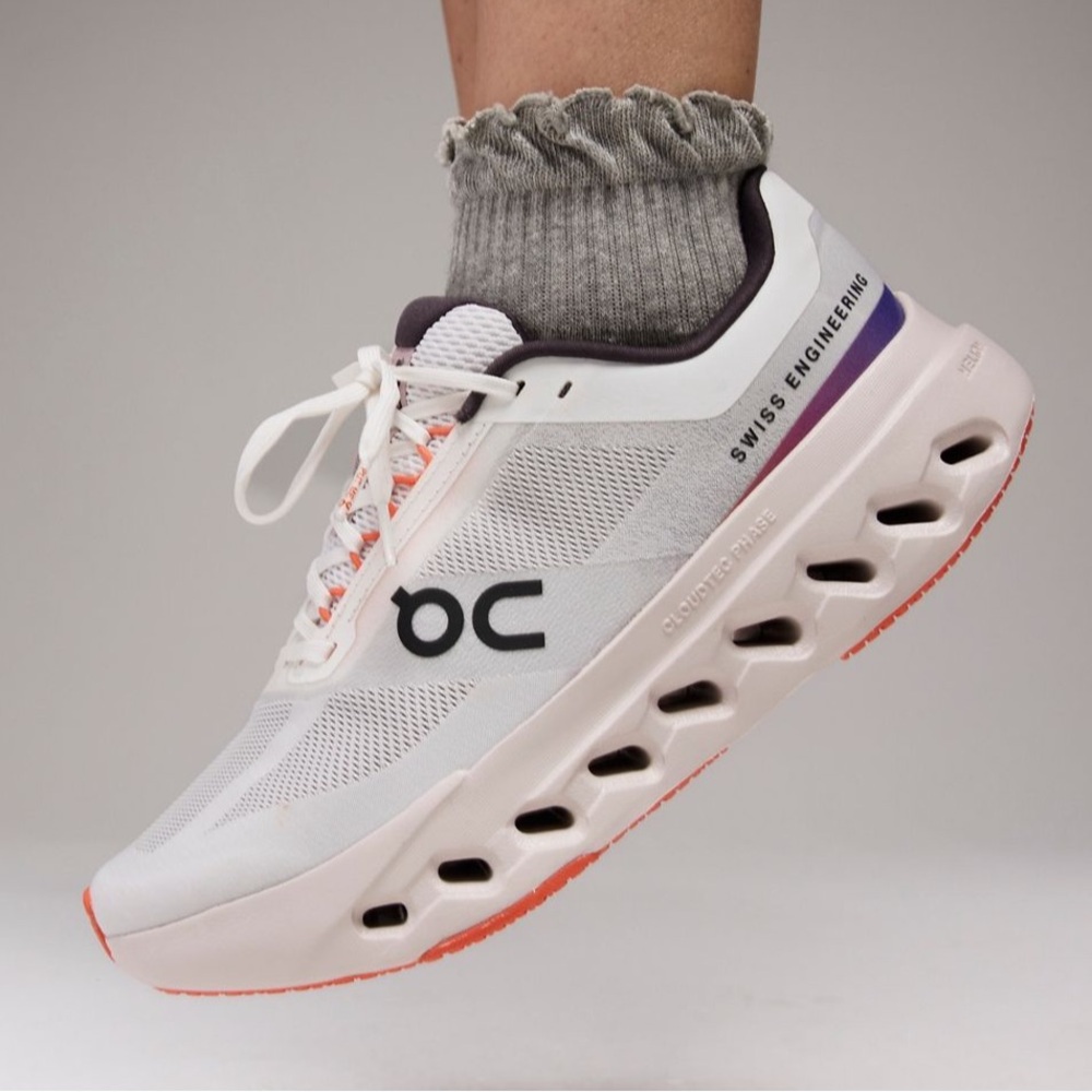 On Cloudsurfer Next Sneakers White and Orange Sole Athletic Shoes